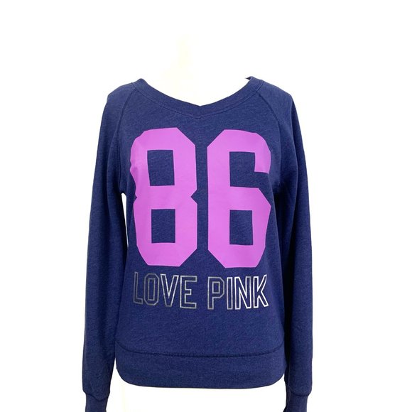 PINK Victoria's Secret Blue Sweatshirt V-Neck S - Picture 3 of 7